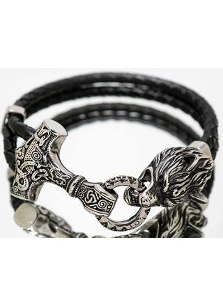 Northern Viking Jewelry Thors Hammer Wolf armband NVJRA013