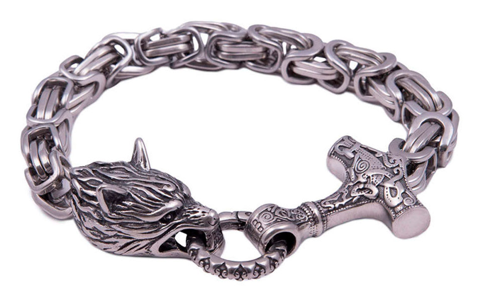 Northern Viking Jewelry Byzantine kejsarlänk Thor's Hammer Wolf Head armband NVJRA016