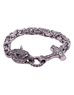 Northern Viking Jewelry Byzantine kejsarlänk Thor's Hammer Wolf Head armband NVJRA016