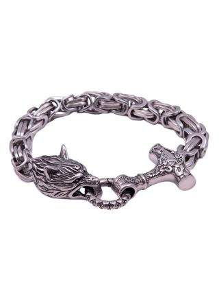 Northern Viking Jewelry Byzantine kejsarlänk Thor's Hammer Wolf Head armband NVJRA016