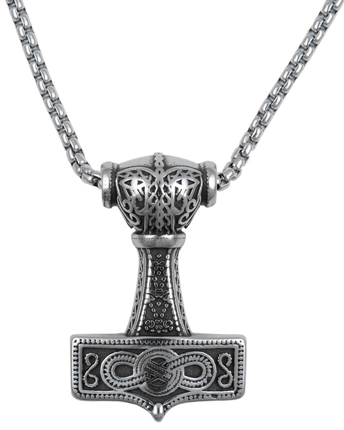 Northern Viking Jewelry NVJRS090 Eternity Knotwork Thor's Hammer halsband
