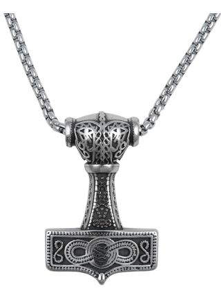 Northern Viking Jewelry NVJRS090 Eternity Knotwork Thor's Hammer halsband