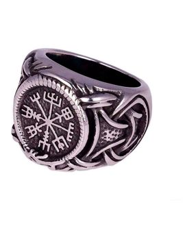 Northern Viking Jewelry ring Vegvisir with Jormungandr