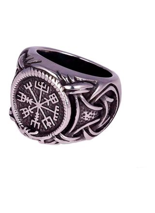 Northern Viking Jewelry ring Vegvisir with Jormungandr