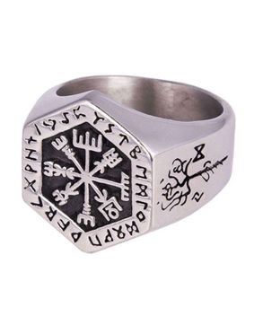 Northern Viking Jewelry Hexagonal Vegvisir ring NVJSO027