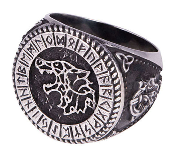Northern Viking Jewelry Fenrir Rune ring NVJSO028