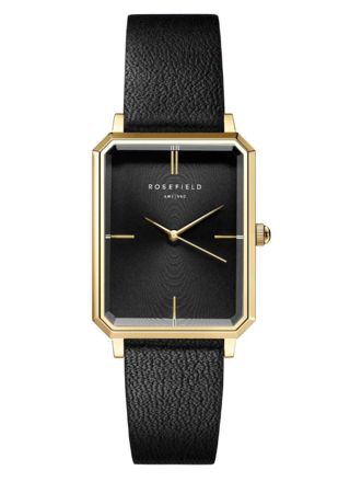 Rosefield The Octagon Black Sunray Black Leather Gold 23*29mm OBSBG-O49