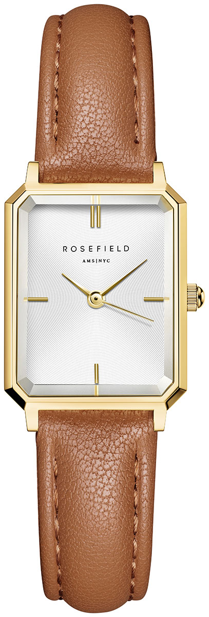 Rosefield Octagon XS White Light Brown Leather Gold OWBLG-O85