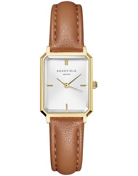 Rosefield Octagon XS White Light Brown Leather Gold OWBLG-O85