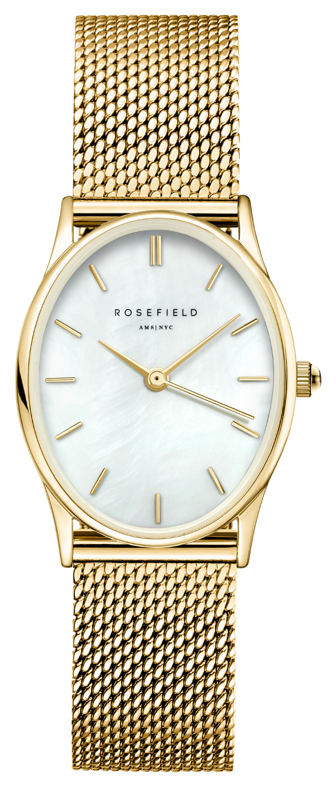 Rosefield The Oval White MOP Mesh Gold OWGMG-OV10