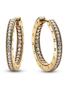 Pandora Signature Logo & Pave 14k Gold-plated hoops 262738C01