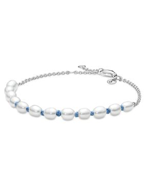 Pandora Moments Freshwater Cultured Pearl Blue Cord Chain armband 591689C01