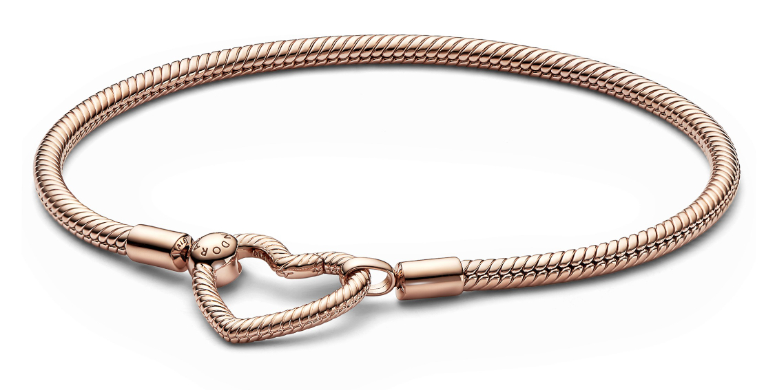 Pandora Moments Heart Closure Snake Chain Bracelet 14k rose gold-plated armband 582257C00-18