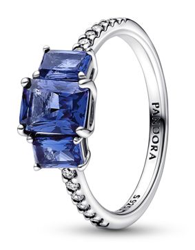 Pandora Timeless Non-stackable Blue Rectangular Three Stone Sparkling ring 192389C01