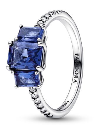 Pandora Timeless Non-stackable Blue Rectangular Three Stone Sparkling ring 192389C01