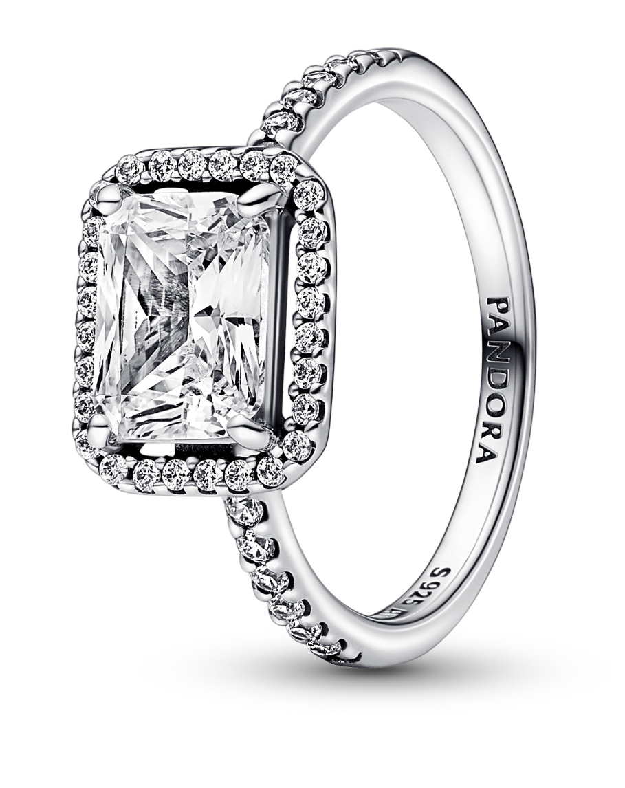 Pandora Timeless Stackable Rectangular Sparkling Halo ring 192391C01