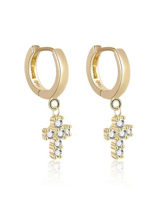 Lykka Crosses guldpläterade korssilverhoops med kubiska zirkonia