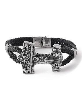 Lykken Viking Thors hammare stålläderarmband