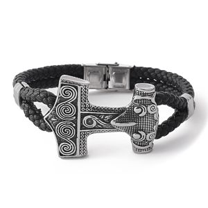 Lykka Viking Thors hammare stålläderarmband  main product photo