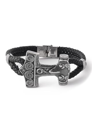 Lykka Viking Thors hammare stålläderarmband