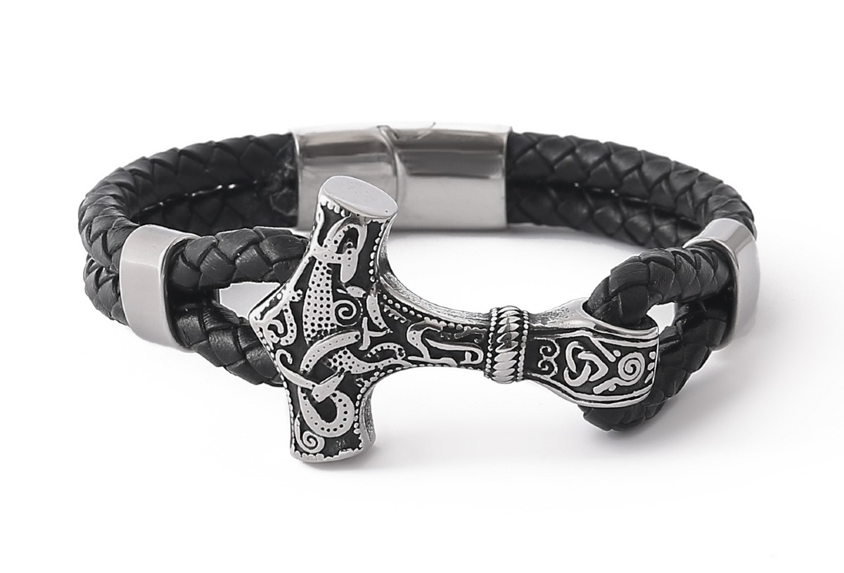 Lykka Viking Thors hammare flätad läderarmband 