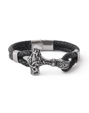 Lykken Viking Thors hammare flätad läderarmband