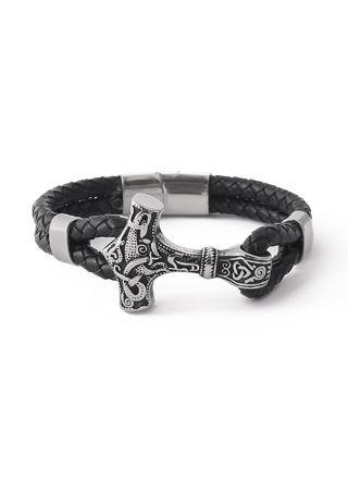 Lykka Viking Thors hammare flätad läderarmband 