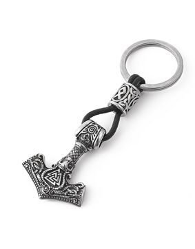 Lykken Viking Thors hammer Valknut and runes stålnyckelring