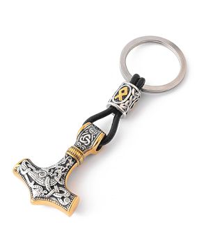 Lykken Viking Mjölnir silver and gold stålnyckelring