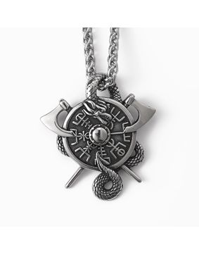 Lykken Viking Jörmungandr Vegvisir silver stålhalsband 60 cm