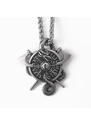 Lykka Viking Jörmungandr Vegvisir silver stålhalsband 60 cm