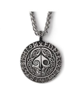 Lykka Viking skull and runes silver stålhalsband 60 cm