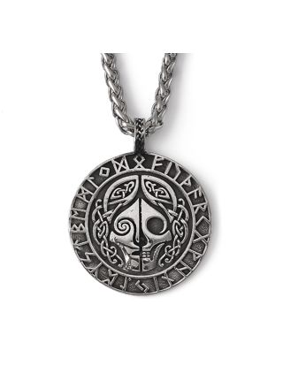 Lykka Viking skull and runes silver stålhalsband 60 cm