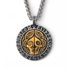 Lykka Viking skull and runes gold stålhalsband 60 cm