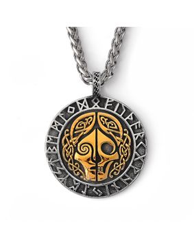 Lykka Viking skull and runes gold stålhalsband 60 cm