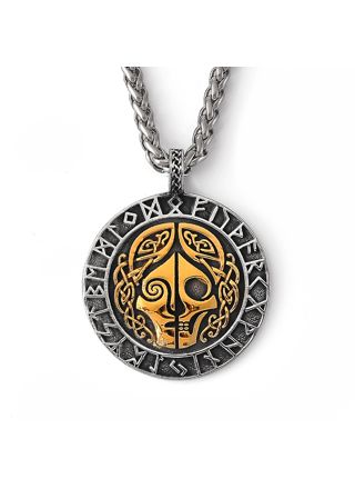 Lykka Viking skull and runes gold stålhalsband 60 cm