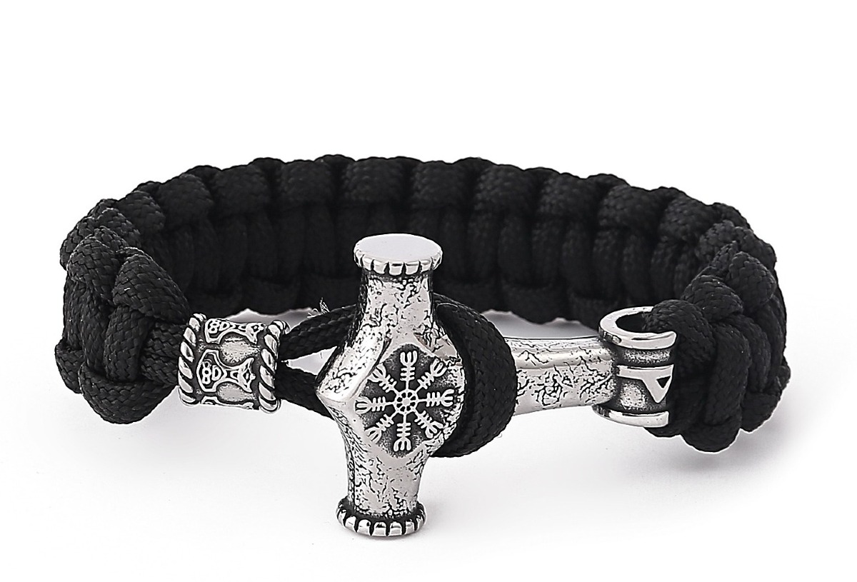 Lykka Viking Mjölnir flätat stål-nylonarmband 21 cm