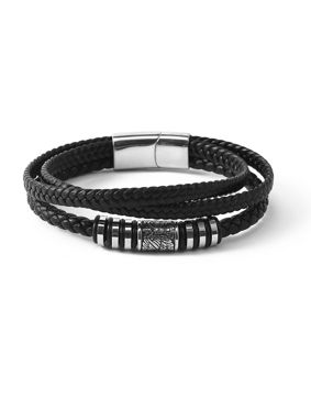 Lykka Viking Raven läder-stålarmband