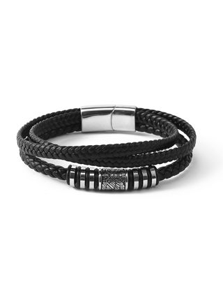 Lykka Viking Raven läder-stålarmband