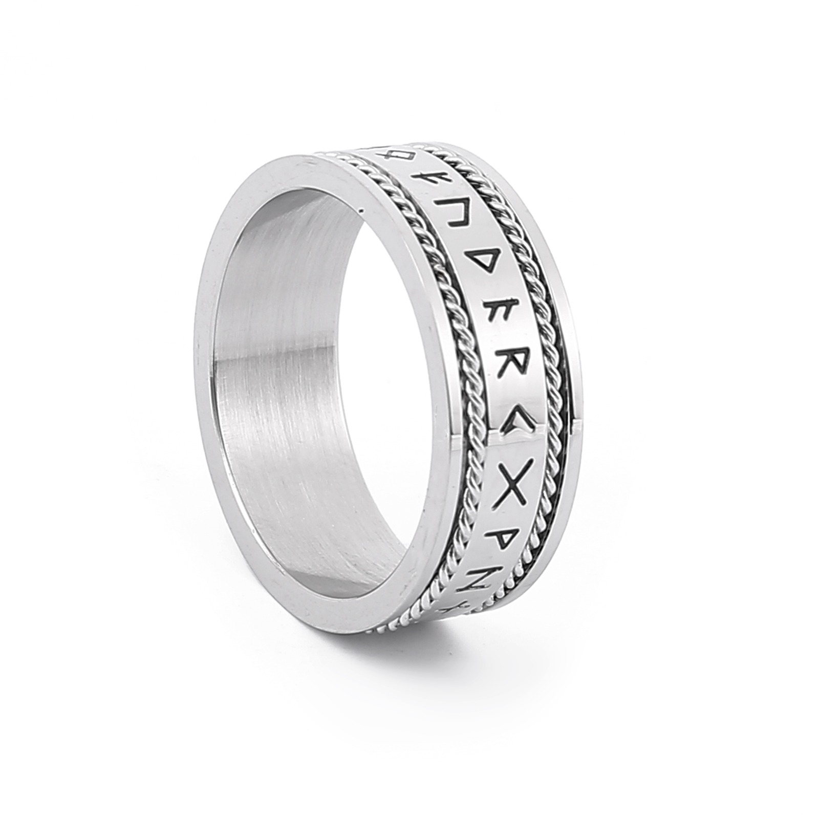 Lykka Viking silverfärgad Runes stålring 