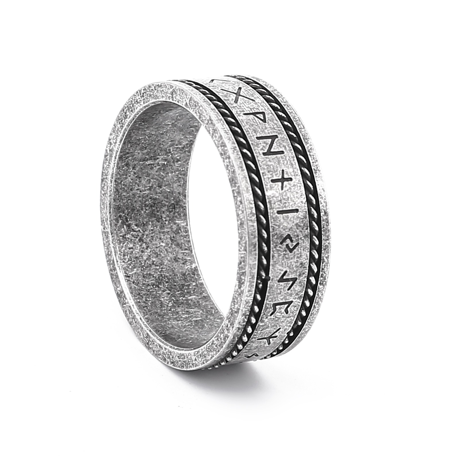 Lykka Viking matterad silverfärgad Runes stålring 