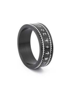 Lykken Viking svart Runes stålring