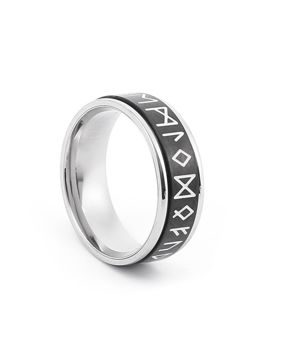 Lykken Viking svart-silverfärgad Runes stålring