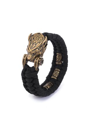 Lykka Viking varg Berserker svart-guld nylon-stålarmband