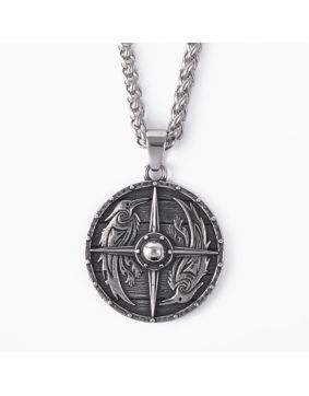 Lykken Viking stålhalsband med korp- och sköldsymbol 60 cm