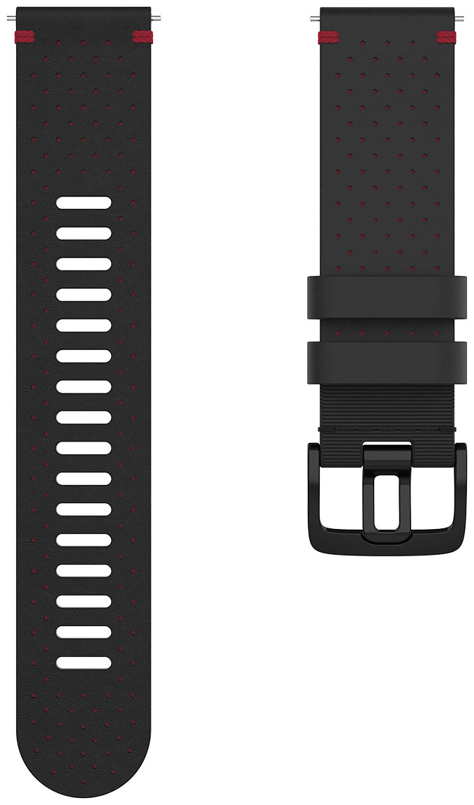 Polar perforerat läderarmband 22 mm svart/röd storlek M/L 910101218