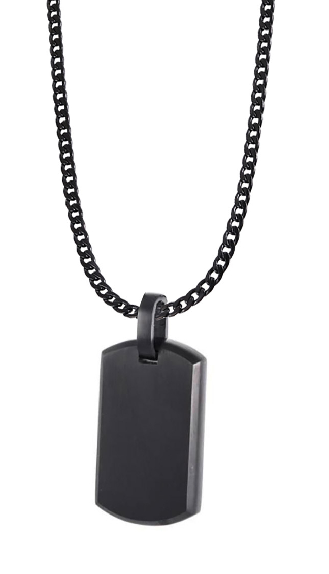 Lykka Strong mattsvart stålhalsband med bricka 50 cm 