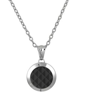 Lykka Strong silverfärgat halsband med svart mynthänge 50 cm