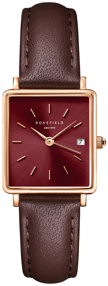 Rosefield Boxy XS Burgundy Sunray Dark Brown Leather Rose Gold QBBLR-Q56