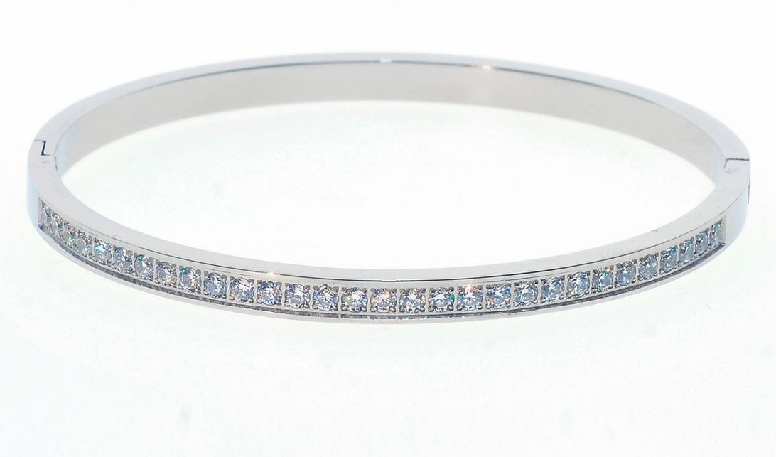 Bosie silverfärgad 2,6mm gångjärn bangle armband med zirkonia stenar ST1544ST-4,2